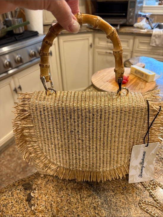 Tommy Bahama Handbags - New with Tags! Tommy Bahama Natural Straw Raffia Bag with Bamboo Handle-Fringed!